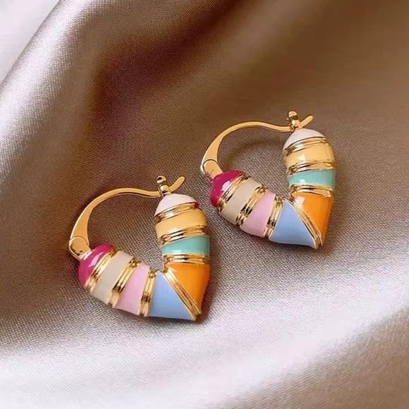 Radiant Multicolor Enamel Heart Hoops - Picture 1 of 5
